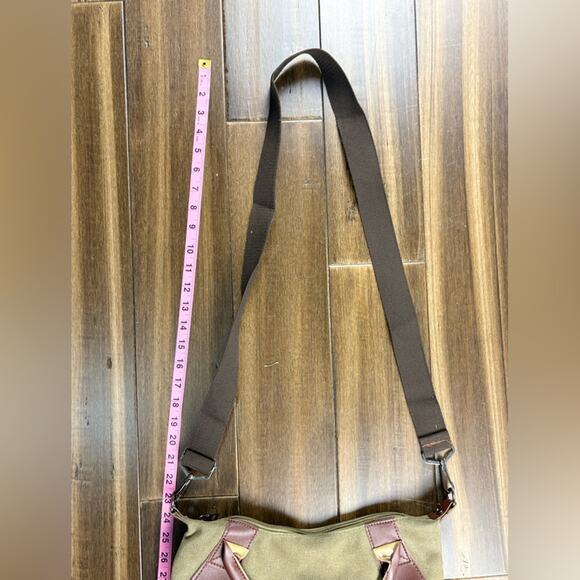 New Large Canvas Brown Tan Green Tote Bag Purse Handbag Crossbody Shoulder bag - Picture 5 of 11